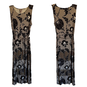 Chico's Sleeveless Maxi Dress Neutral Geometric Floral Print Tie Waist Size XL